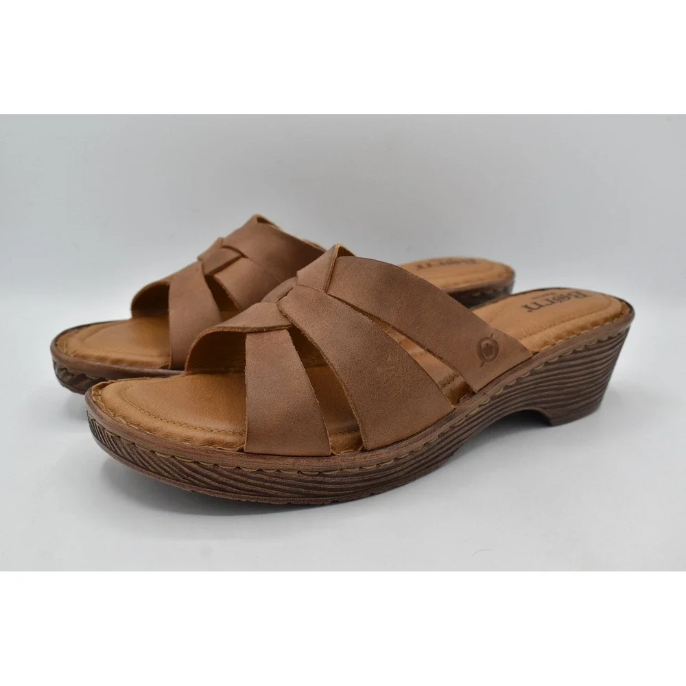 Born Women Size 11 Rosario Light Tan Full Grain Leather Slides Sandals Shoes